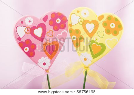 Pink and yellow handmade hearts