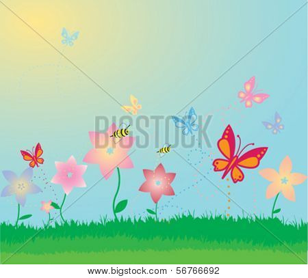sommerfugle blomster og humlebier