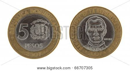Dominican Peso coins isolated on white