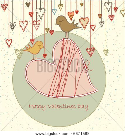 Valentine Greeting With Cute Birds