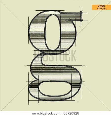 art simple alphabet in vector, classical black handmade font, lowercase letter g