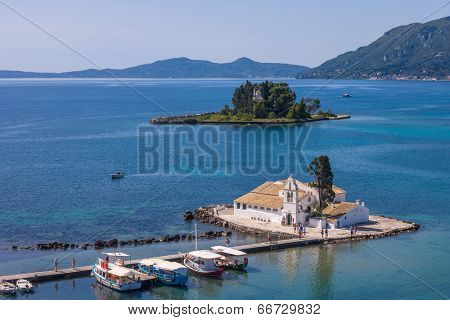 scene of Vlacherna monastery, Kanoni, Corfu, Greece