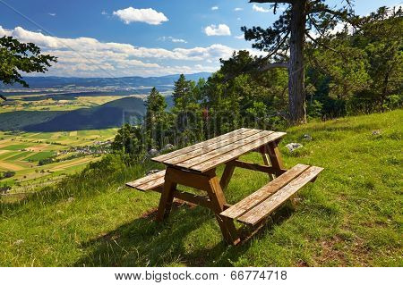 Outdoor bench in a nice mountain area