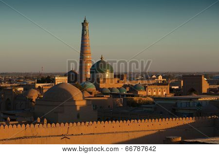 Ancient city of Khiva at sunset. Uzbekistan