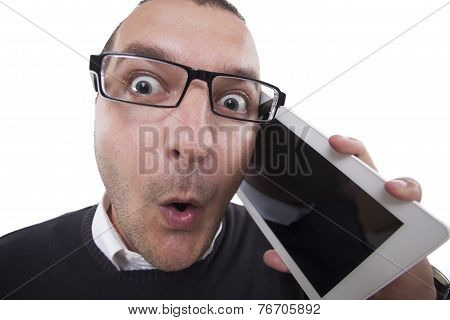 Businessman Holding A Table  And Screaming.