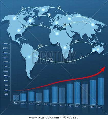 World Map With Social Network Connections