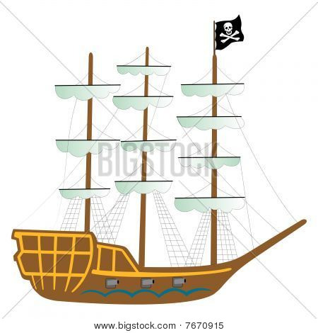 Navio pirata isolado no branco