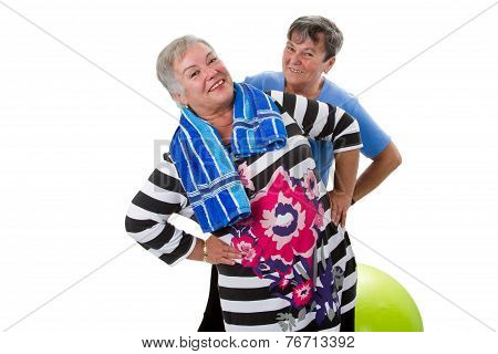 Two Senior Women Making Fitness Exercises