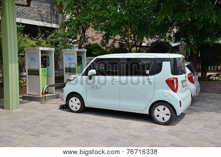 Suwon, Korea - May 02, 2014: Electric Car And Charging Station  Of Suwon City