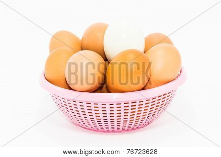 Eggs in a pink basket