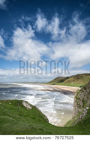 Beautiful Summer Landscape Of Rhosilli Bay Beach Gower Peninsula In Wales
