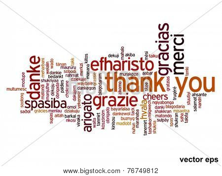 Vector concept or conceptual abstract thank you word cloud in different languages or multilingual for education or Thanksgiving Day