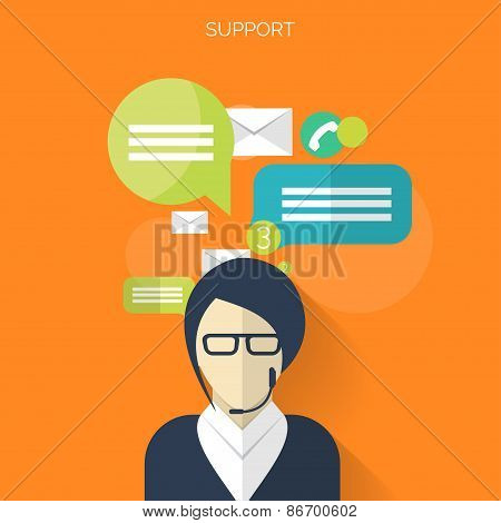 Flat support service background .Temwork concept. Global communication and working expierence. Busin