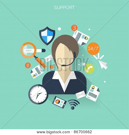 Flat support service background .Temwork concept. Global communication and working expierence. Busin