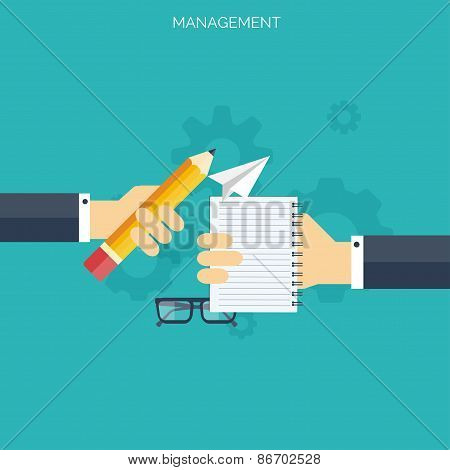Flat management concept background. Teamwork concept. Global communication and working expierence. B