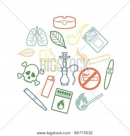 Circle set of inline smoking icons