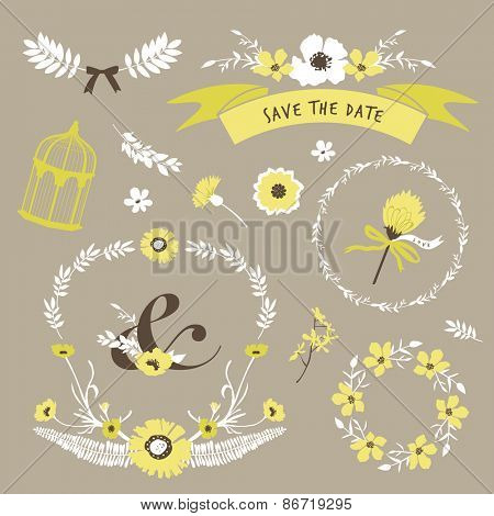 Set of flourish elements for wedding invitation, save the date, RSVP, mother's day and Valentine's day greeting card design.