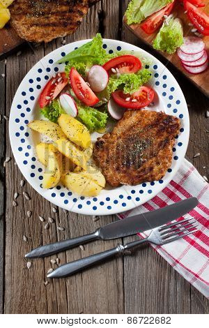 Grilled Meat With Salad.
