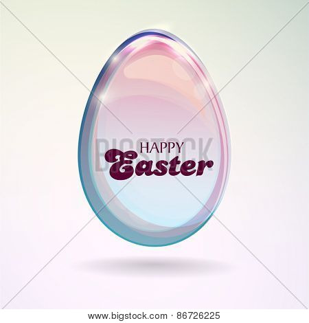 Glossy colorful egg for Happy Easter celebration on shiny sky blue background.