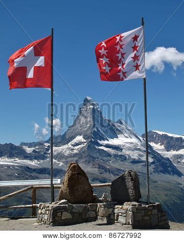 Flags of Switzerland and Wallis Canton, Matterhorn