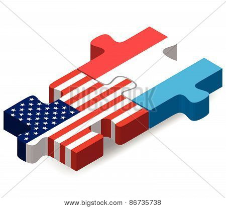 Usa And Luxembourg Flags In Puzzle