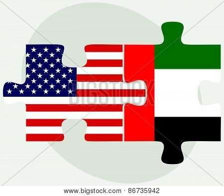 Usa And United Arab Emirates Flags In Puzzle