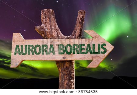 Aurora Borealis wooden direction sign