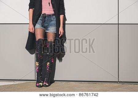 Detail Of A Beautiful Young Woman Posing In The City Streets