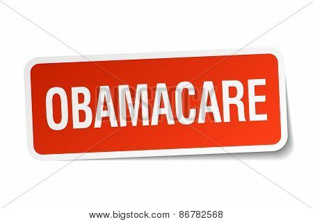 Obamacare Red Square Sticker Isolated On White