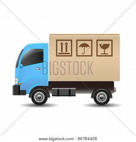 Delivery truck with a cardboard box. Vector illustration