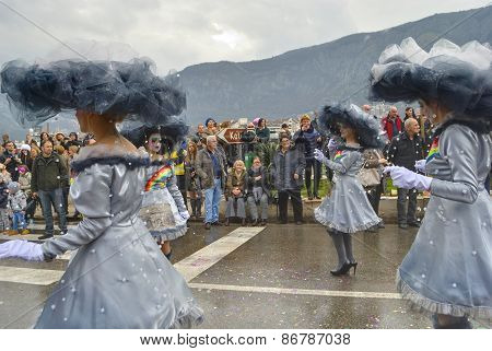Parade of cloudy girls in carnival.