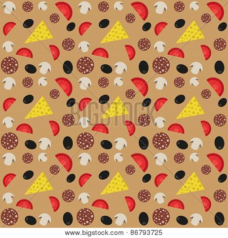 pizza ingredients flat pattern