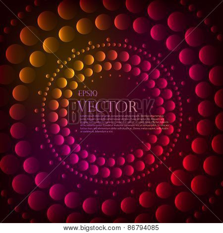Abstract pattern of graduated turquoise shiny dots or circles going from the darkest at the outer ed