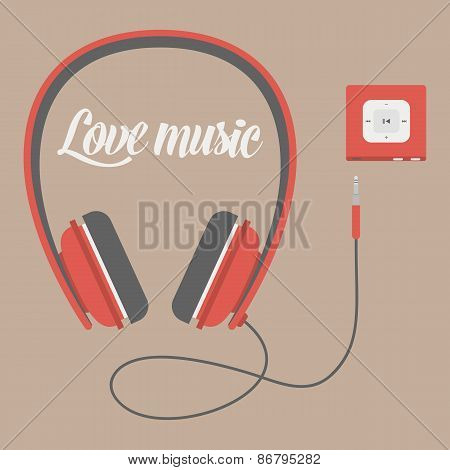 Headphones, flat icon isolated on a brown background. Sound concept background design layout for pos