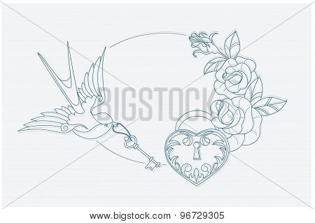 love theme coloring page old school tattoo signs