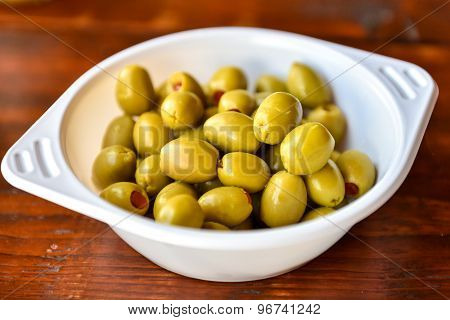Plactic Bowl Of Green Olives