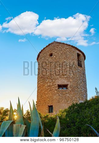 Javea Xabia el molins at sunset in Mediterranean Alicante at Spain