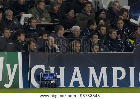 LONDON ENGLAND, November 11 2010: The Werder Bremen bench during the UEFA Champions League match between Tottenham Hotspur FC and Werder Bremen, played at White Hart Lane, Tottenham, London