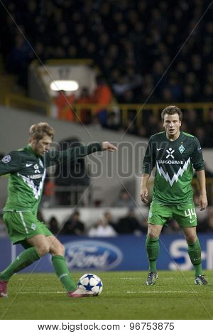 LONDON ENGLAND, November 11 2010: Werder Bremen's midfielder Philipp Bargfrede action during the UEFA Champions League match between Tottenham Hotspur FC and Werder Bremen, played at White Hart Lane