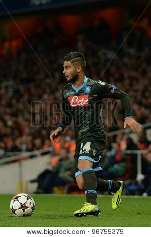 LONDON, ENGLAND - Oct 01 2013: Napoli's forward Lorenzo Insigne from Italy during the UEFA Champions League match between Arsenal and Napoli.
