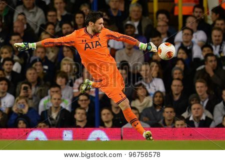 LONDON, ENGLAND - September 19 2013: Tottenham's Hugo Lloris  during the UEFA Europa League match between Tottenham Hotspur and Tromso played at The White Hart Lane Stadium.