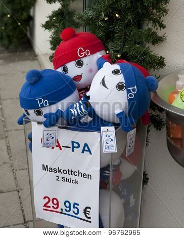 GARMISCH PARTENKIRCHEN, GERMANY. Feb 04 2011: Preview images for the 2011 Alpine skiing World Championships. The GAPA mascots available for purchase