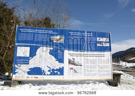 GARMISCH PARTENKIRCHEN, GERMANY. Feb 03 2011: Preview images for the 2011 Alpine skiing World Championships. A general view of one of the many maps in and around the city on the walking trails