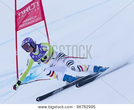GARMISCH PARTENKIRCHEN, GERMANY. Feb 08 2011: Maria Riesch (GER) whilst competing in the women's super giant slalom race at the 2011 Alpine skiing World Championships