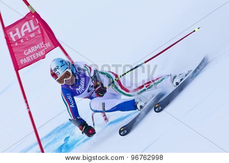 GARMISCH PARTENKIRCHEN, GERMANY. Feb 08 2011: Daniela Merighetti (ITA) whilst competing in the women's super giant slalom race at the 2011 Alpine skiing World Championships