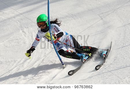 GARMISCH PARTENKIRCHEN, GERMANY. Feb 19 2011: Vanessa Schaedler (LIE) competing in the women's slalom race , at the 2011 Alpine skiing World Championships