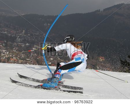 GARMISCH PARTENKIRCHEN, GERMANY. Feb 19 2011: Rebecca Buehler (LIE) competing in the women's slalom race , at the 2011 Alpine skiing World Championships