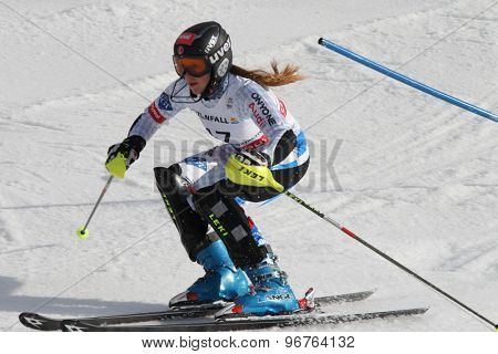 GARMISCH PARTENKIRCHEN, GERMANY. Feb 19 2011: Rebecca Buehler (LIE) competing in the women's slalom race , at the 2011 Alpine skiing World Championships