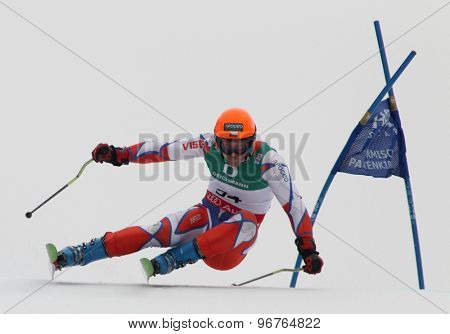 GARMISCH PARTENKIRCHEN, GERMANY. Feb 18 2011: Krystof Kryzl (CZE) competing in the mens giant slalom race on the Kandahar race piste at the 2011 Alpine skiing World Championships