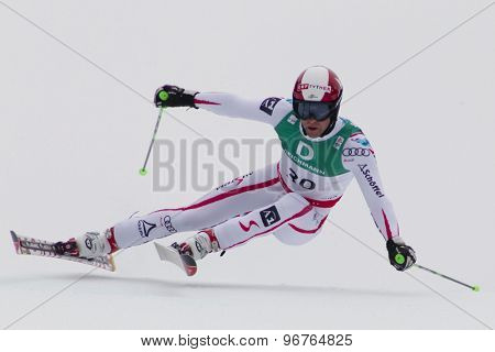 GARMISCH PARTENKIRCHEN, GERMANY. Feb 18 2011: Bjoern Sieber (AUT) competing in the mens giant slalom race on the Kandahar race piste at the 2011 Alpine skiing World Championships